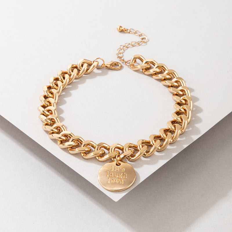 Live Laugh Love' Round Charm Cuban Anklet
