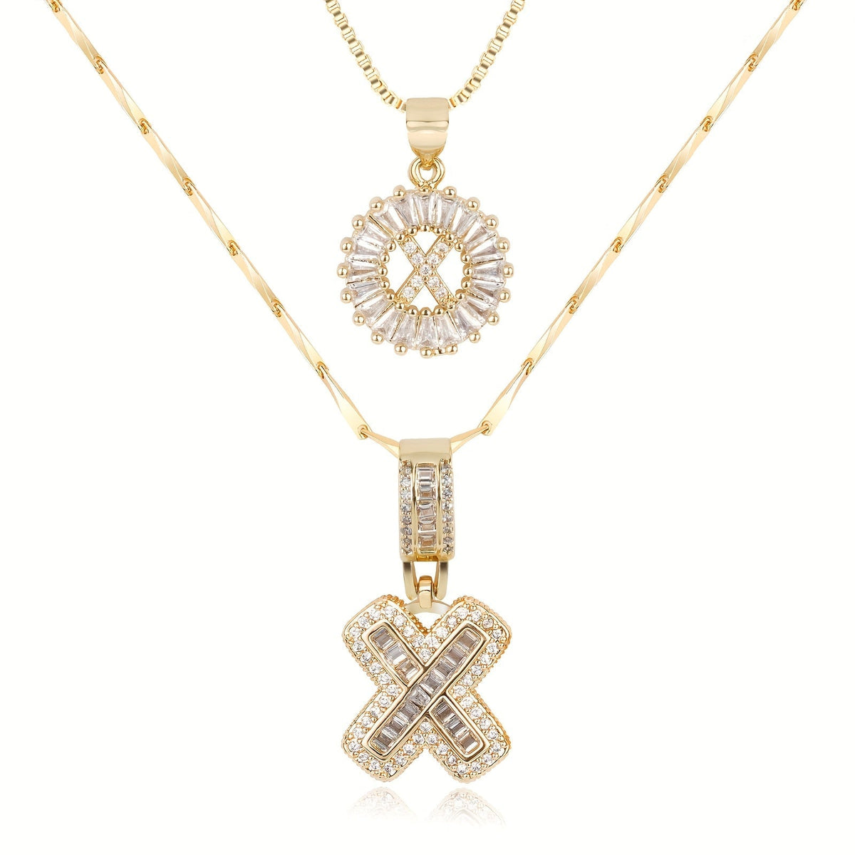 2pc 14k Diamond Letter Initial Necklaces