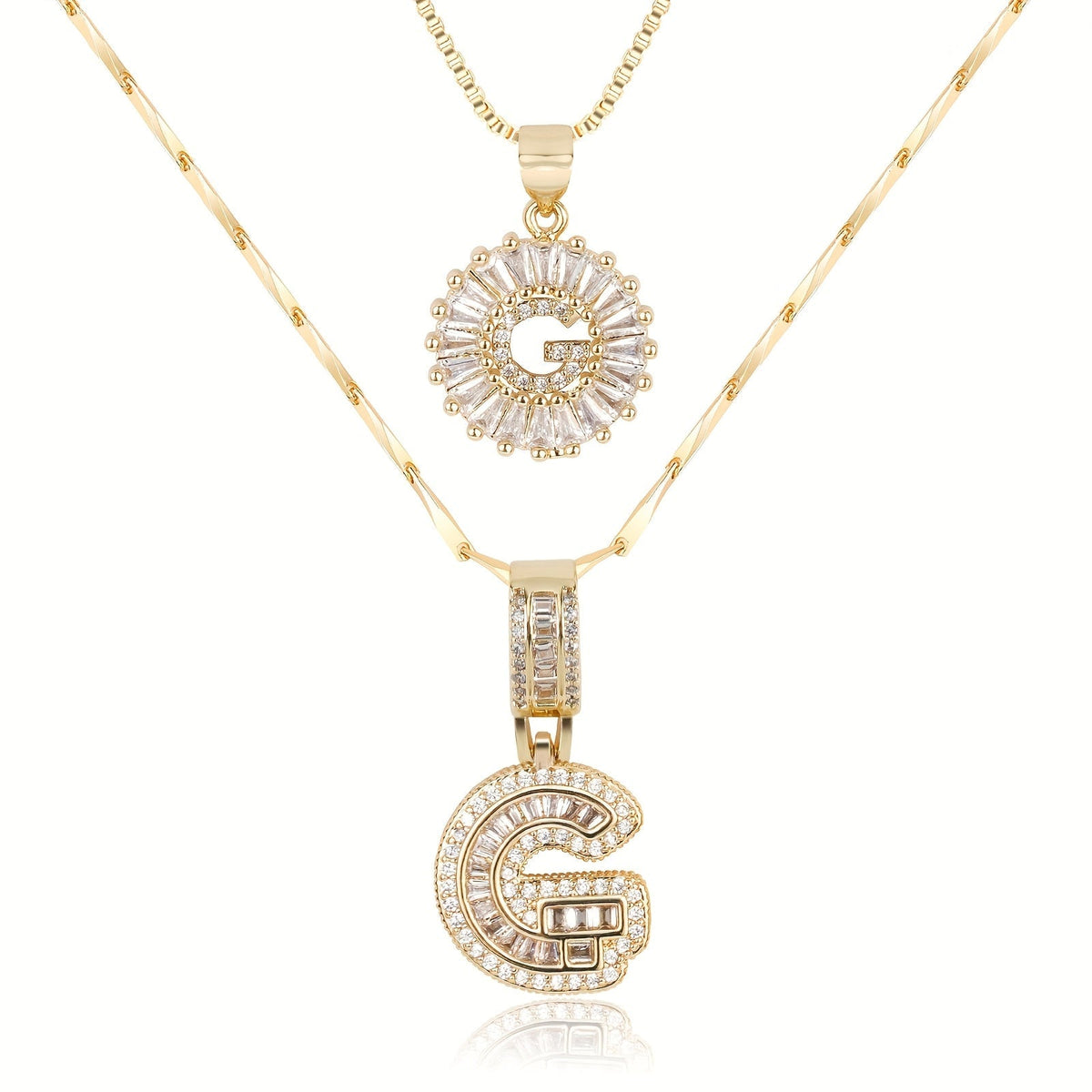 2pc 14k Diamond Letter Initial Necklaces