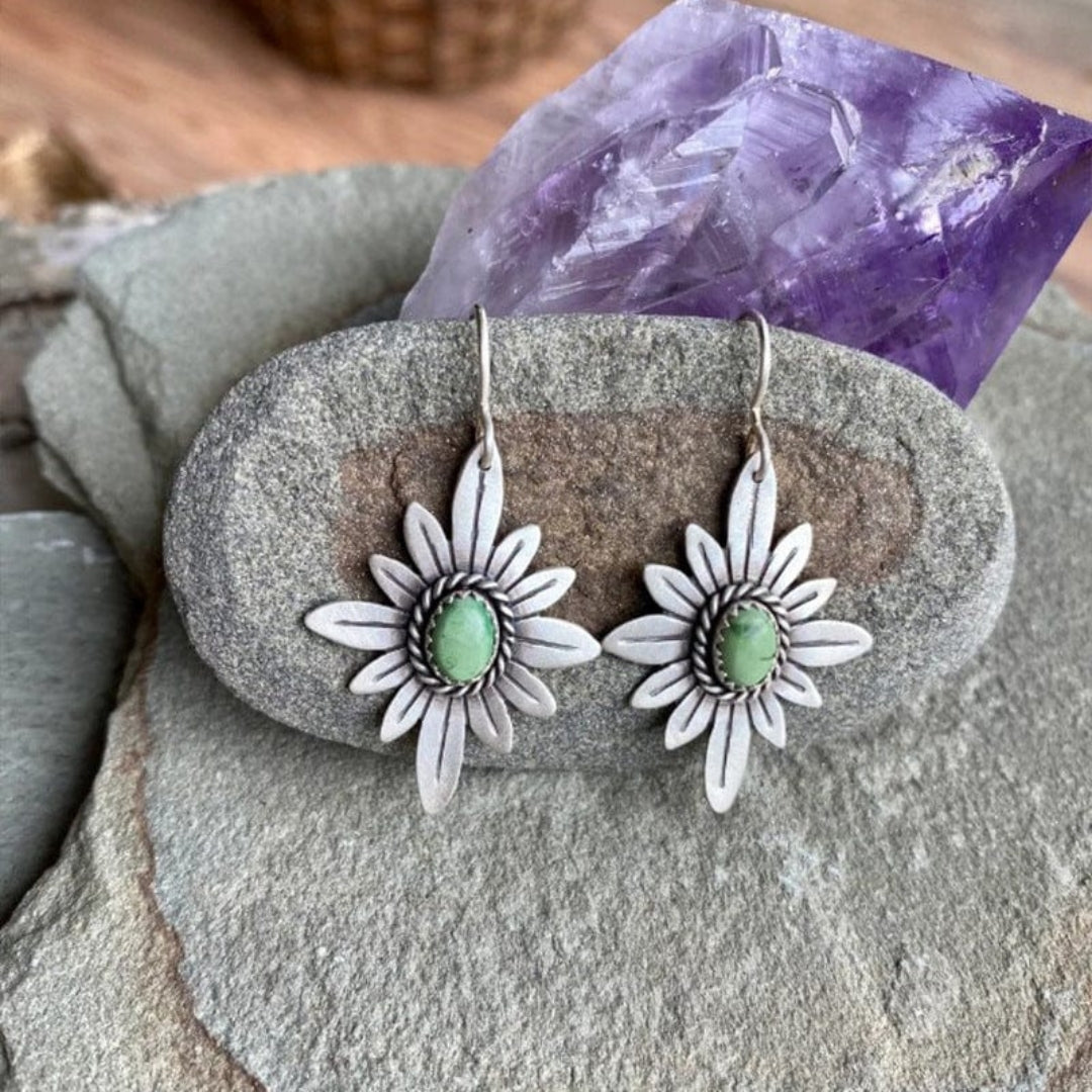 Silver Floral with Green Opal Stone