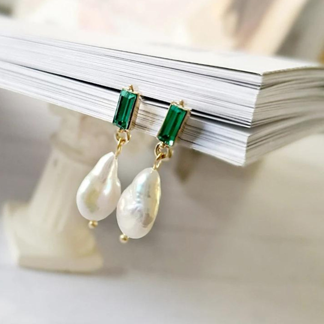 Pearl with Green Zirconia in Gold