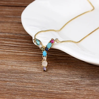 Necklace with Initials and Gemstones in 18K Gold Plating