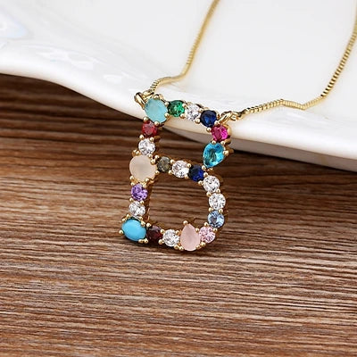 Necklace with Initials and Gemstones in 18K Gold Plating