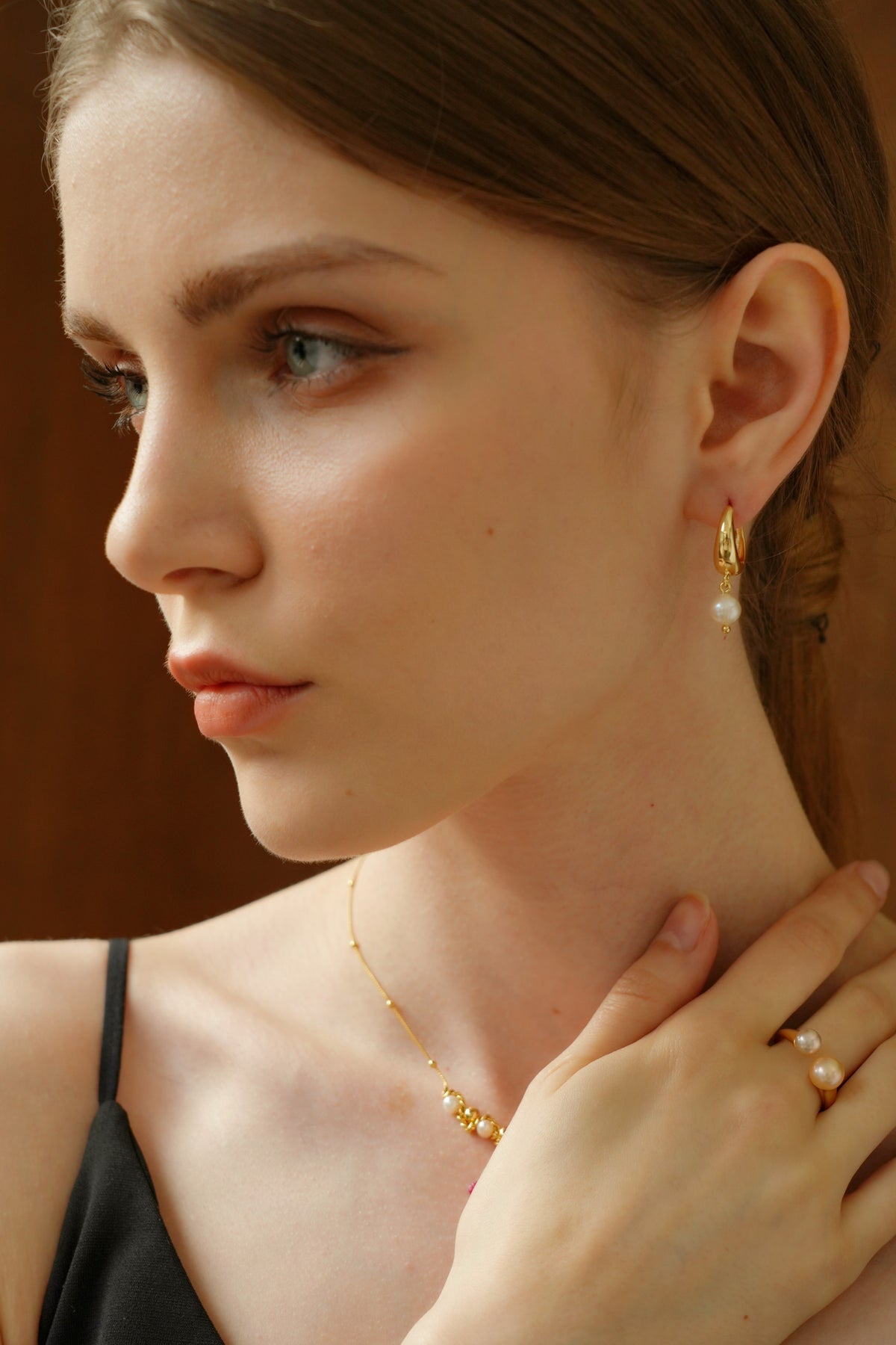 Gold Huggie Pearl Earrings