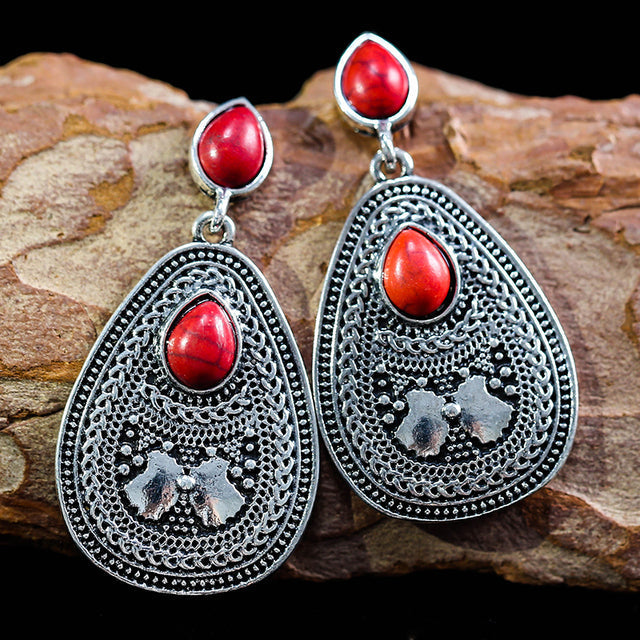 Boho Red Natural Stone in Silver