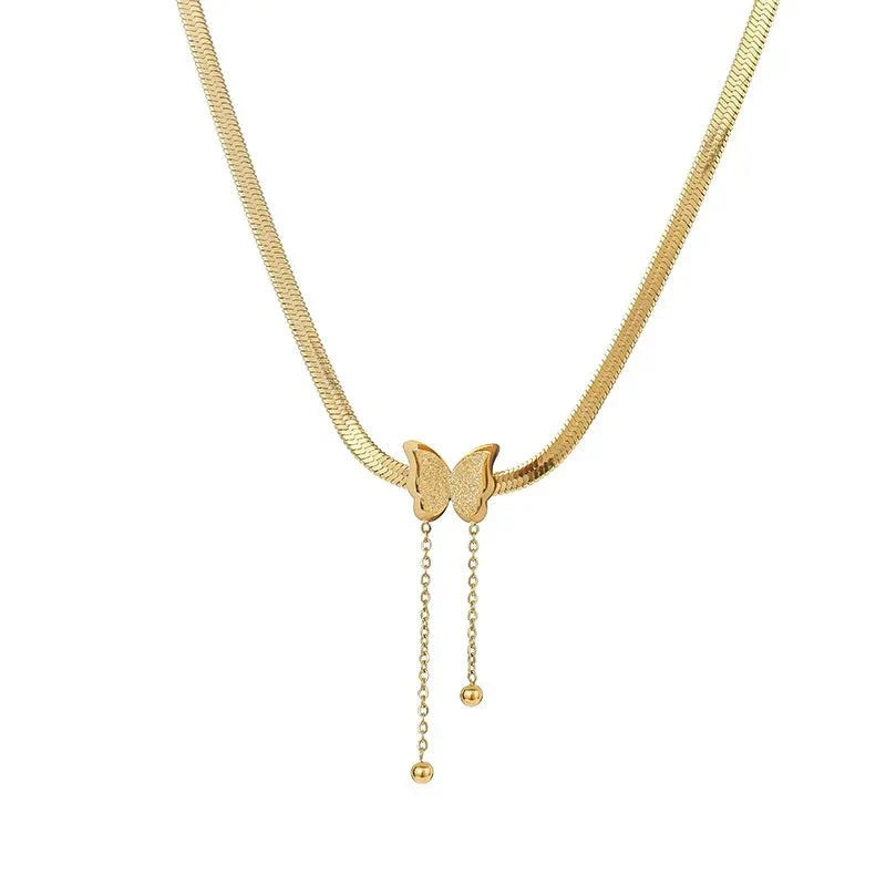 Dainty Herringbone Butterfly Dangle Necklace