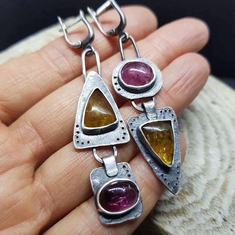 Geometric triangle vintage-style earrings