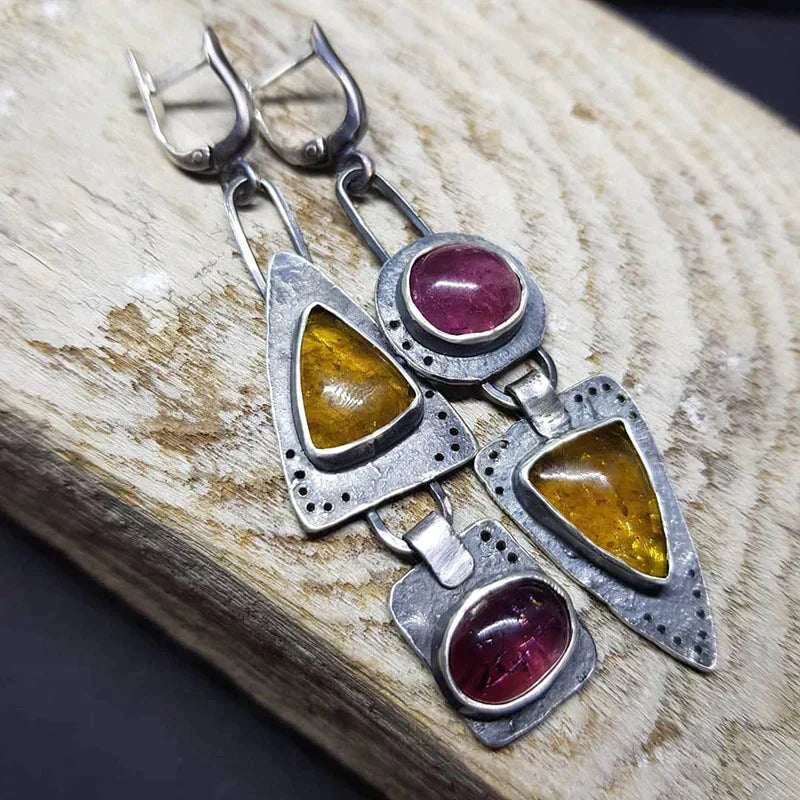 Geometric triangle vintage-style earrings