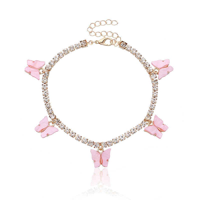 Colorful Butterfly Charm Tennis Chain Anklet