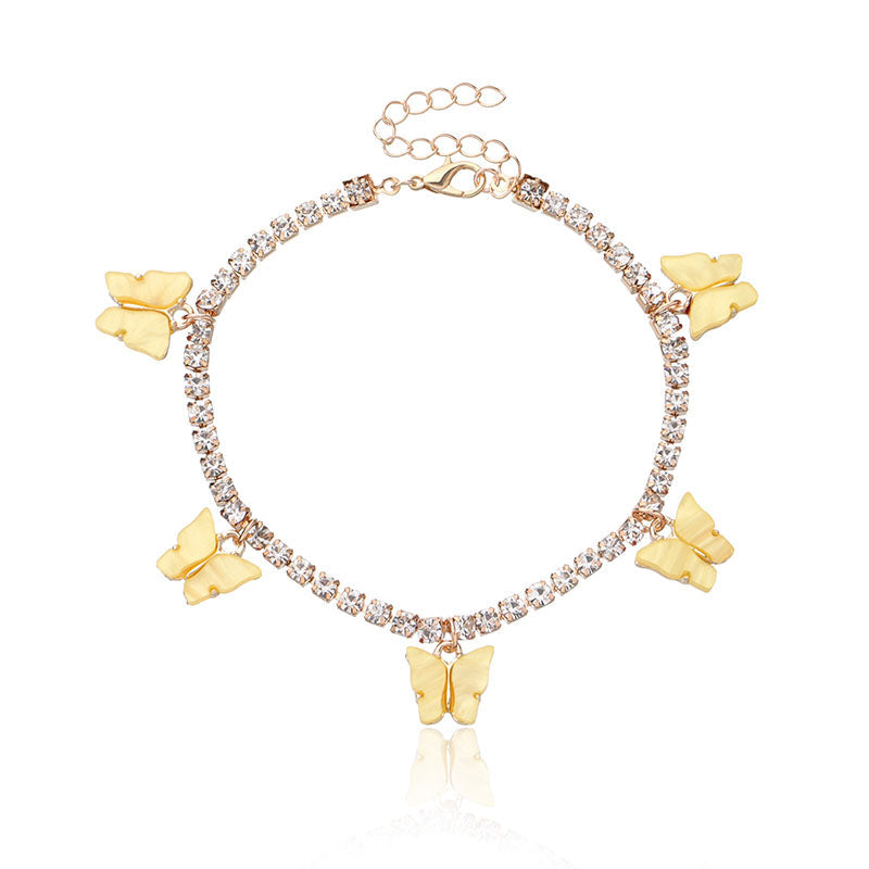 Colorful Butterfly Charm Tennis Chain Anklet