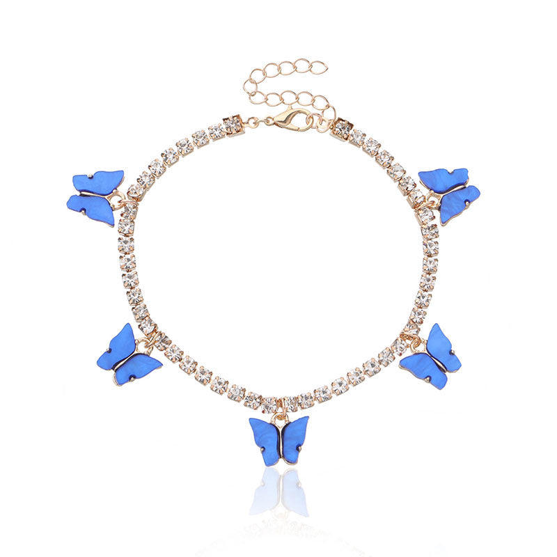 Colorful Butterfly Charm Tennis Chain Anklet