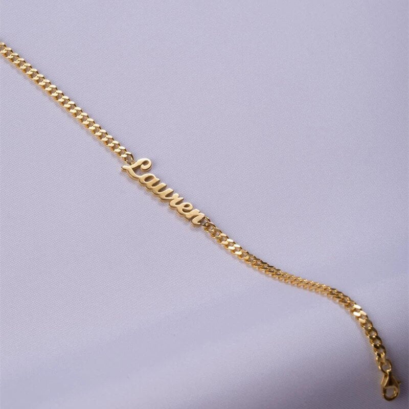Custom Font Name Bracelet/Anklet with 3mm Cuban Link