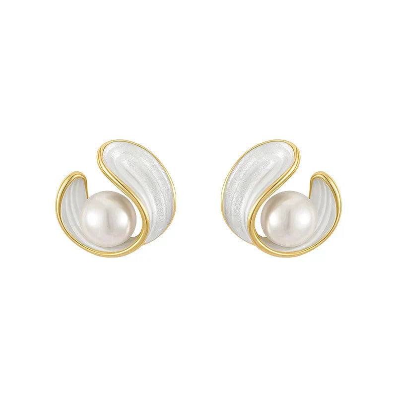 Luxury Natural White Opal Earrings with Pearls Gold