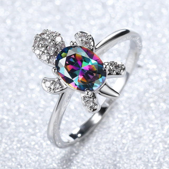 Sea Turtle Ring in Zirconium and Silver