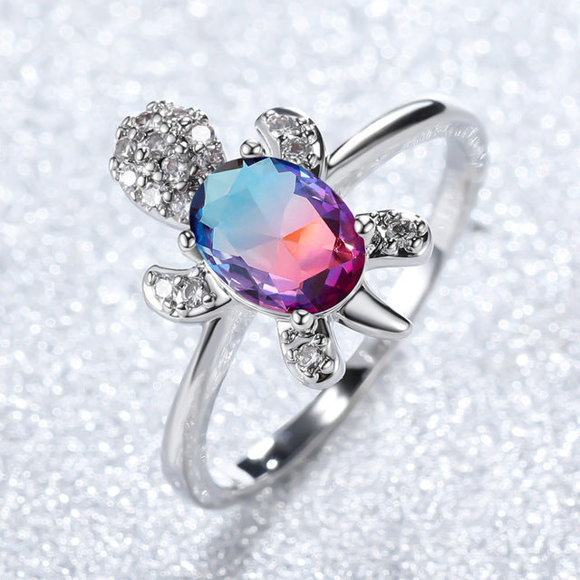 Sea Turtle Ring in Zirconium and Silver