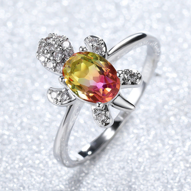 Sea Turtle Ring in Zirconium and Silver