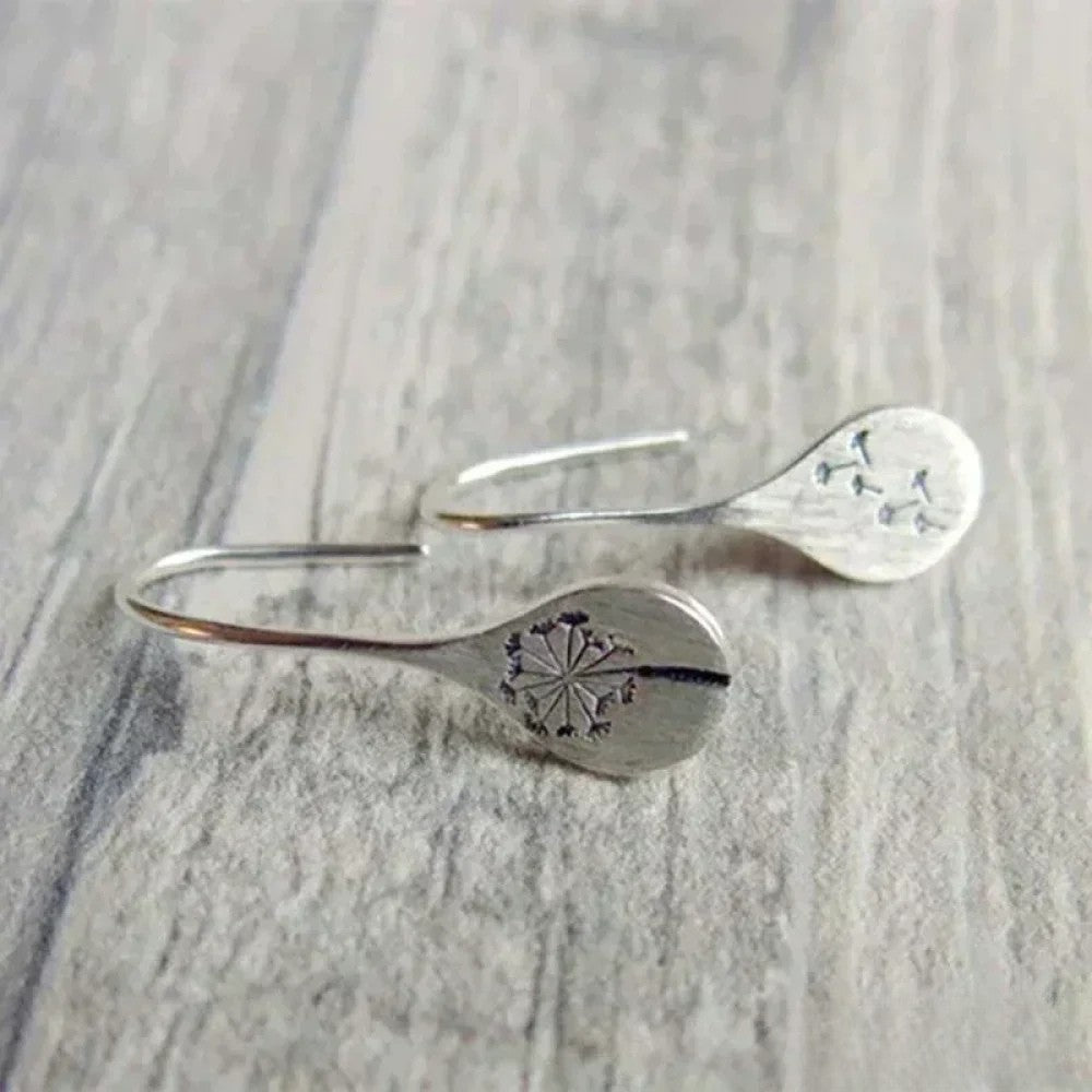 Finely crafted silver Dandelion Leaf Earrings