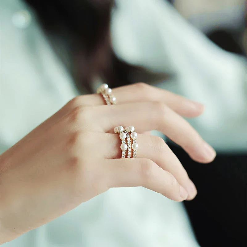 Adjustable Double Pearl Ring in Gold