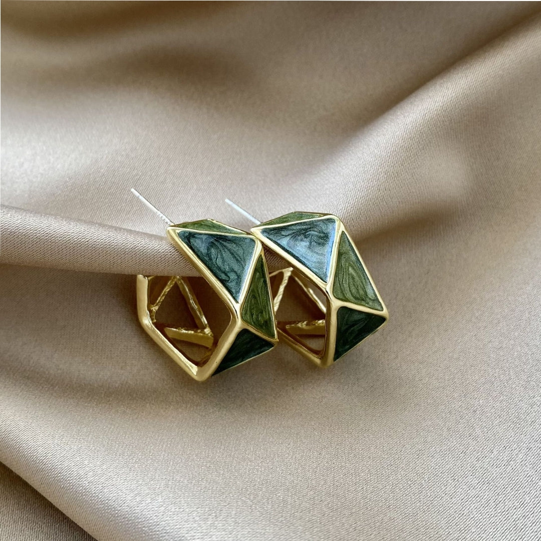 Geometric  with Green Enamel in Gold