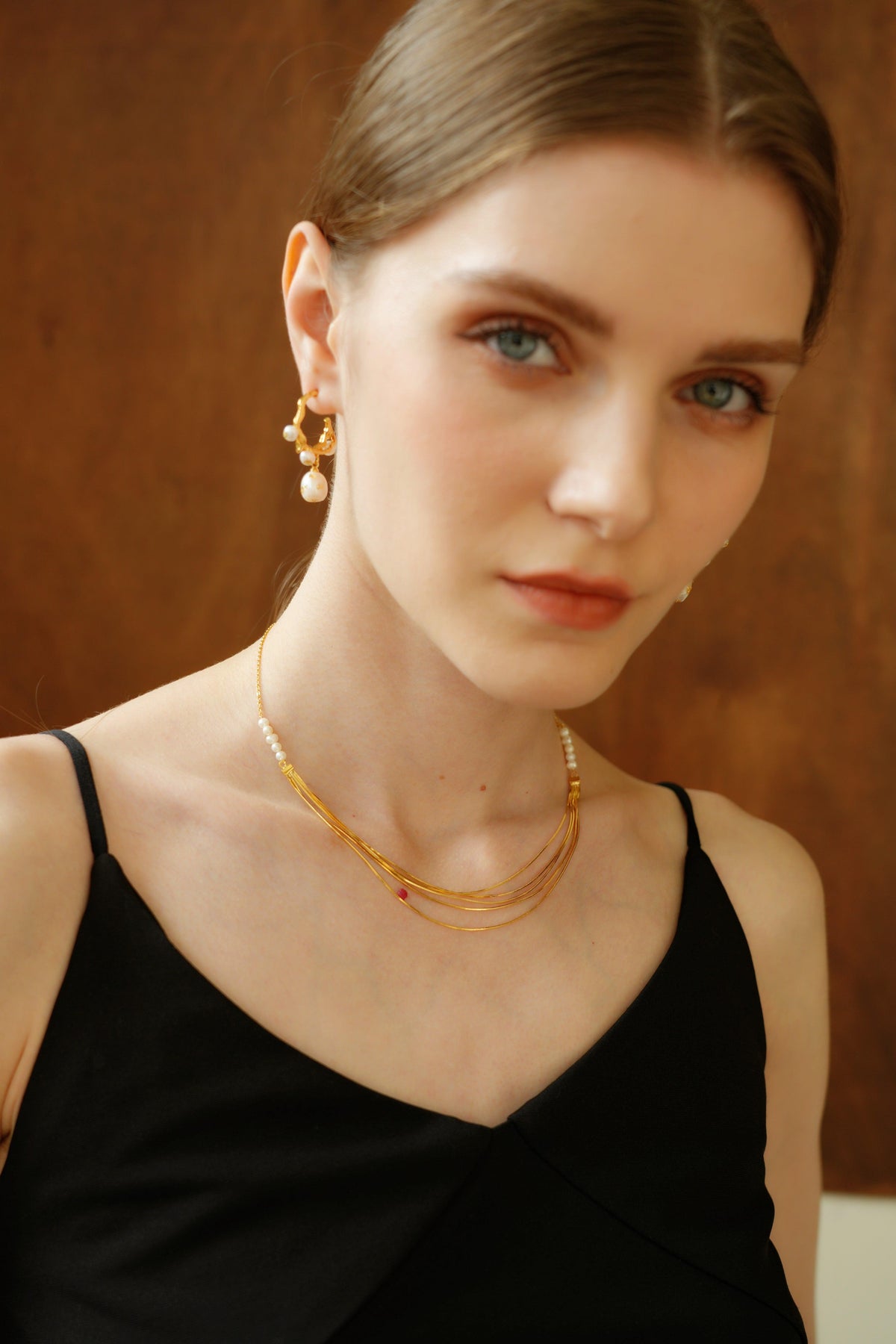 Calithra  Gold Pearl Beaded Necklace