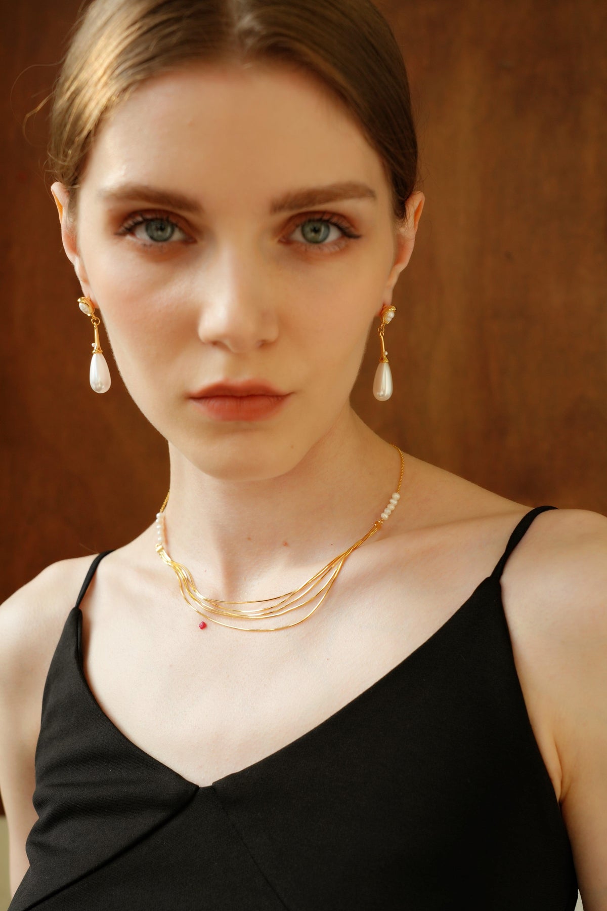 Calithra  Gold Pearl Beaded Necklace