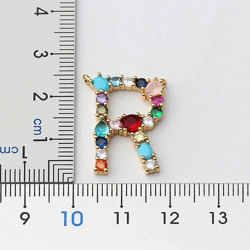 Necklace with Initials and Gemstones in 18K Gold Plating