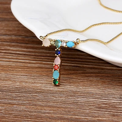 Necklace with Initials and Gemstones in 18K Gold Plating