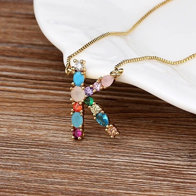 Necklace with Initials and Gemstones in 18K Gold Plating