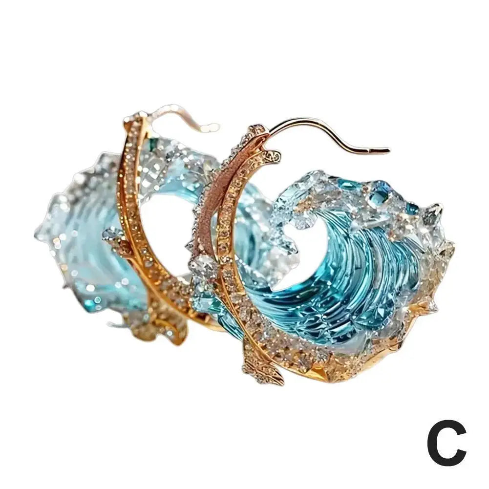 Ocean Oath Necklace, Earrings, Jewelry Set – Adjustable Sea Wave Necklace, Rings, Earrings, Summer Ocean-Themed Jewelry Bundle