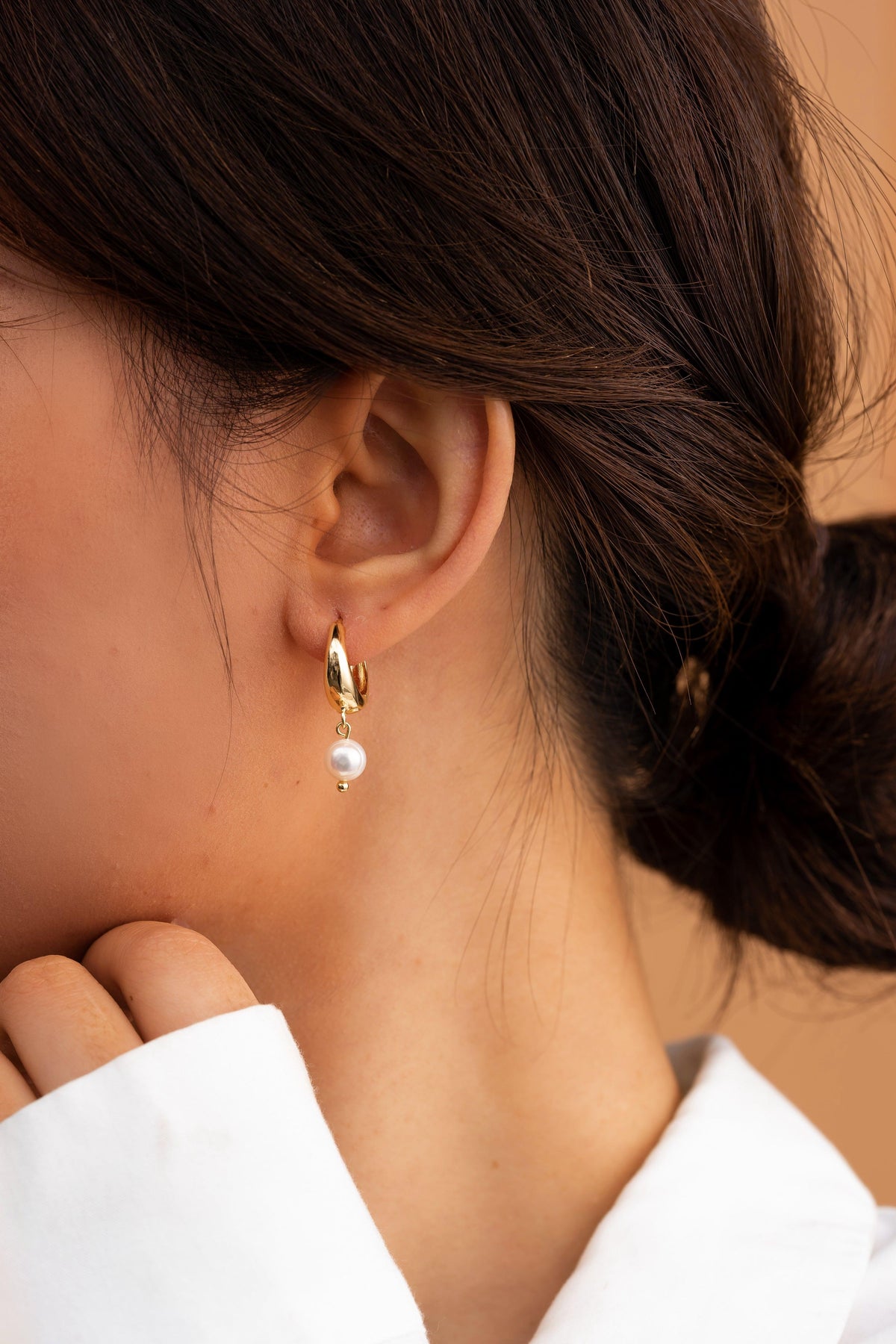 Gold Huggie Pearl  Earrings