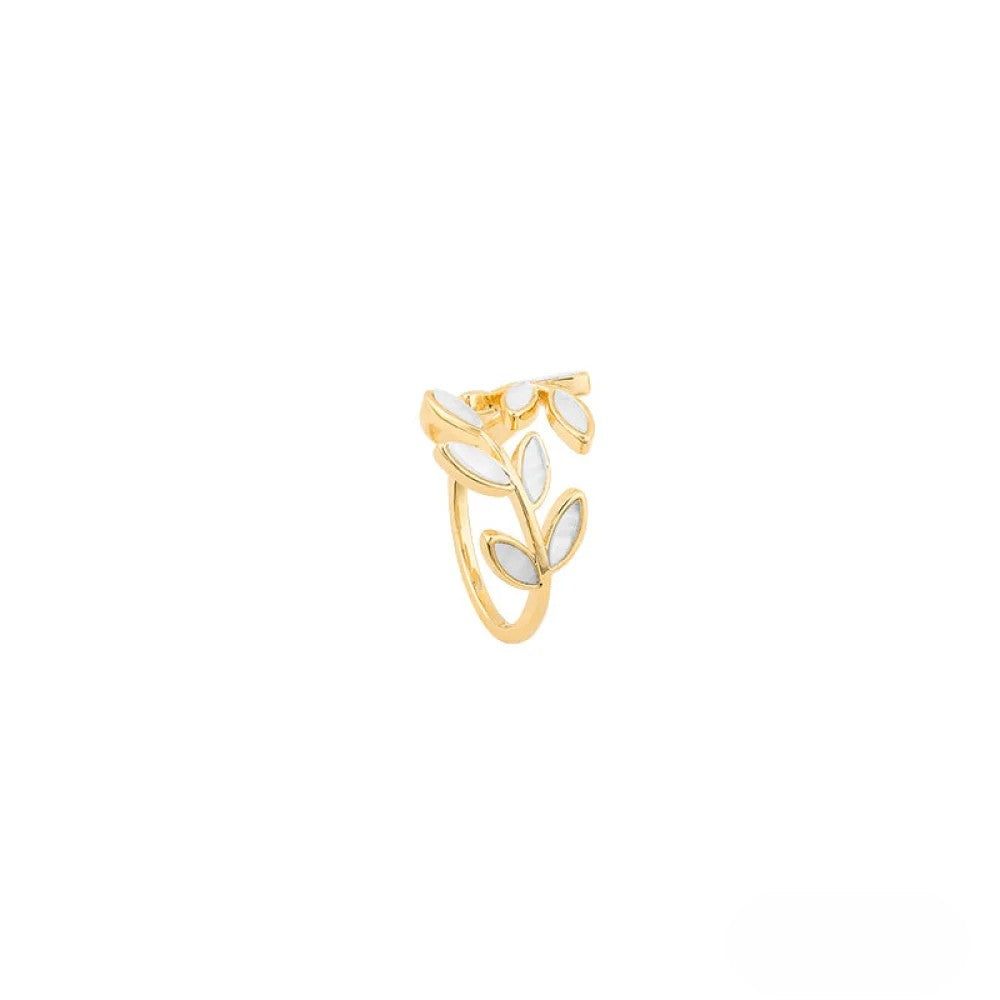 White Opal Leaf Adjustable Ring in Gold