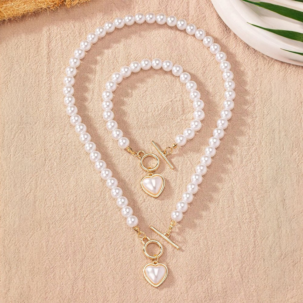 Beaded Heart Pendant Bracelet and Necklace Set