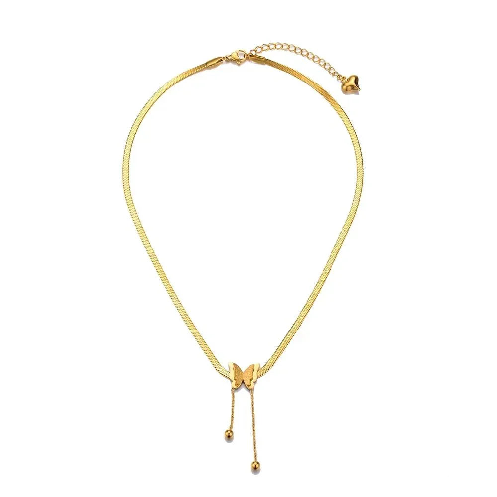 Dainty Herringbone Butterfly Dangle Necklace