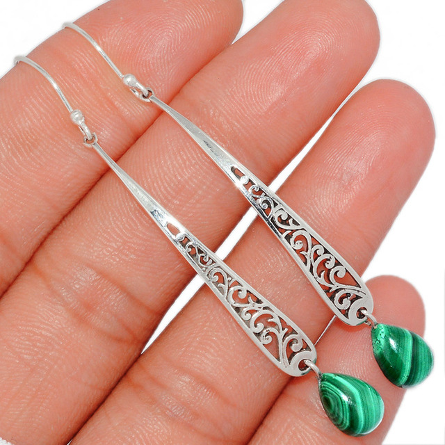 Boho Pendant  with Green Stone in Silver