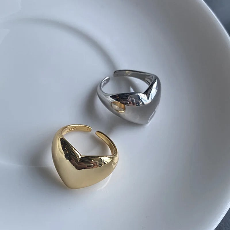 Adjustable Heart-Shaped 925 Silver Ring