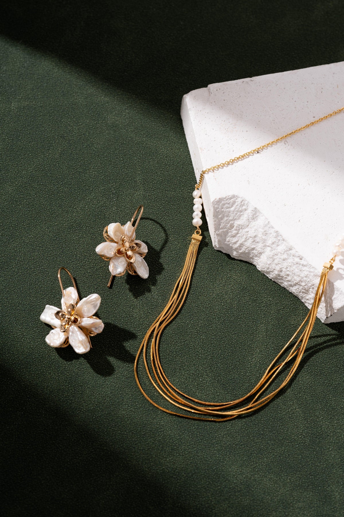 Calithra  Gold Pearl Beaded Necklace
